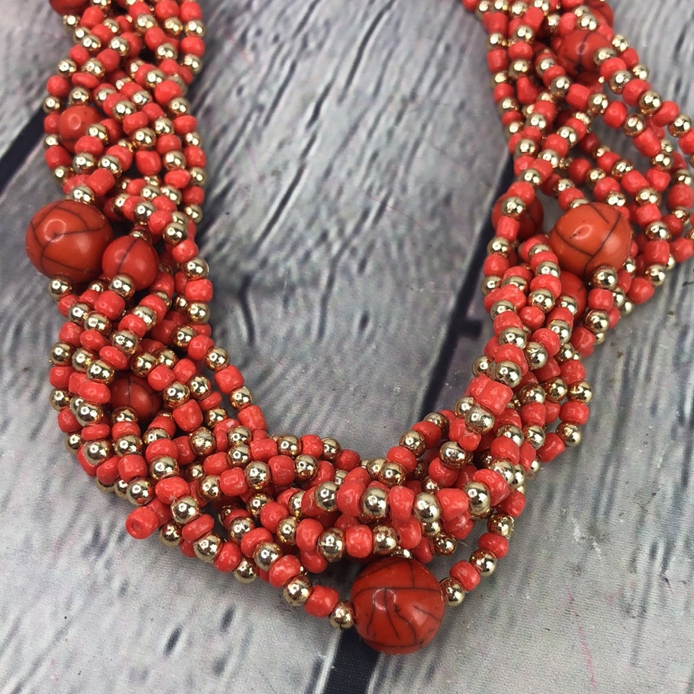 Boho Orange Multi Strand Necklace